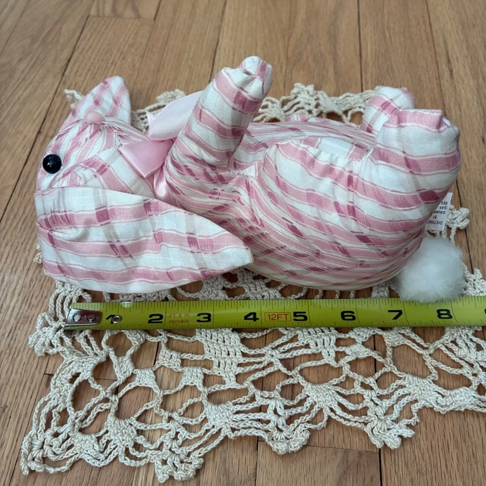 NWOT Saks Fifth Avenue Vintage Pink/White w/lt tan Striped Bunny, stuffed muslin